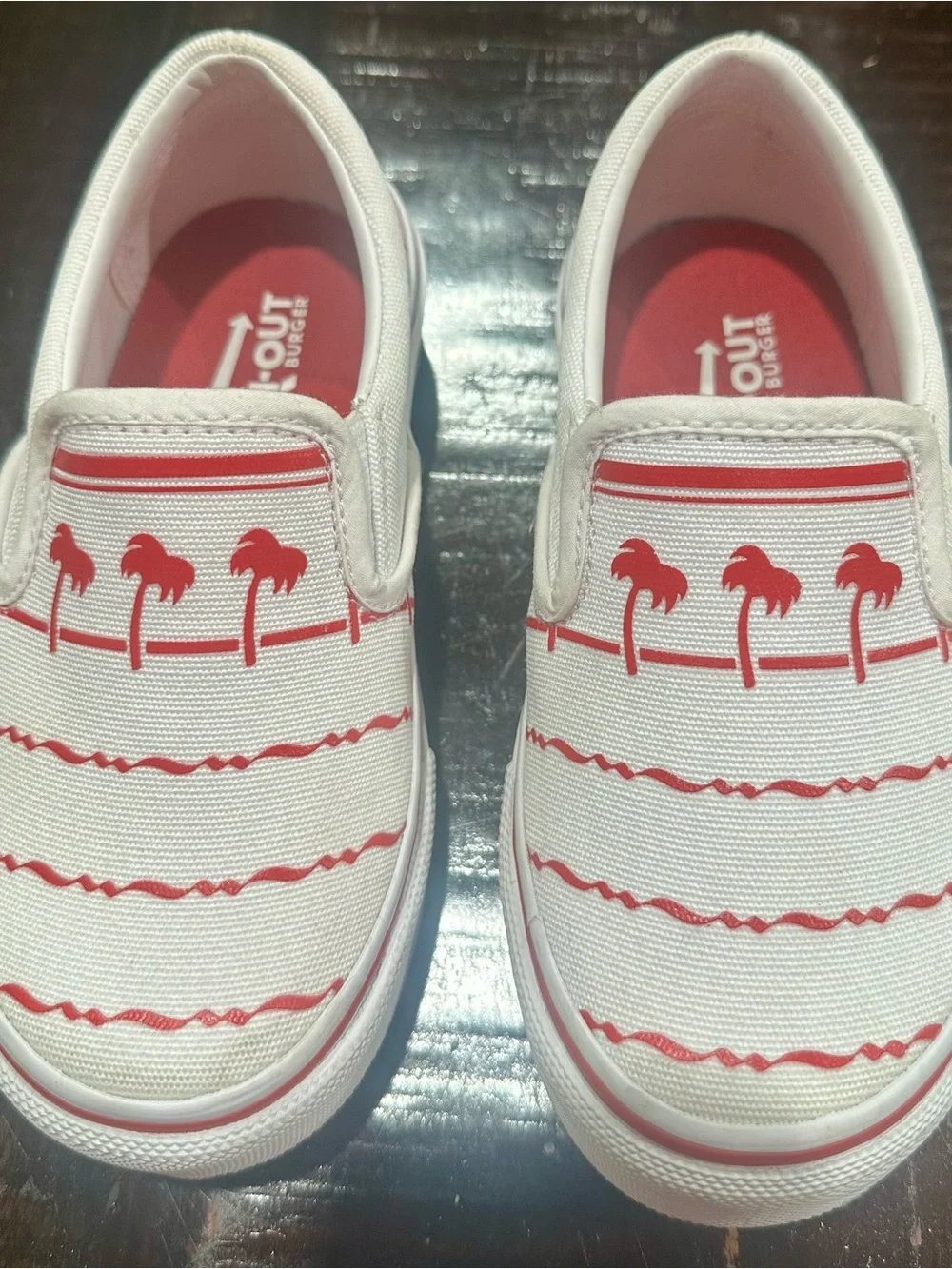 In-N-Out Burger Slip-On Shoes Kids Size 13 White Red Palm Tree Canvas Sneakers